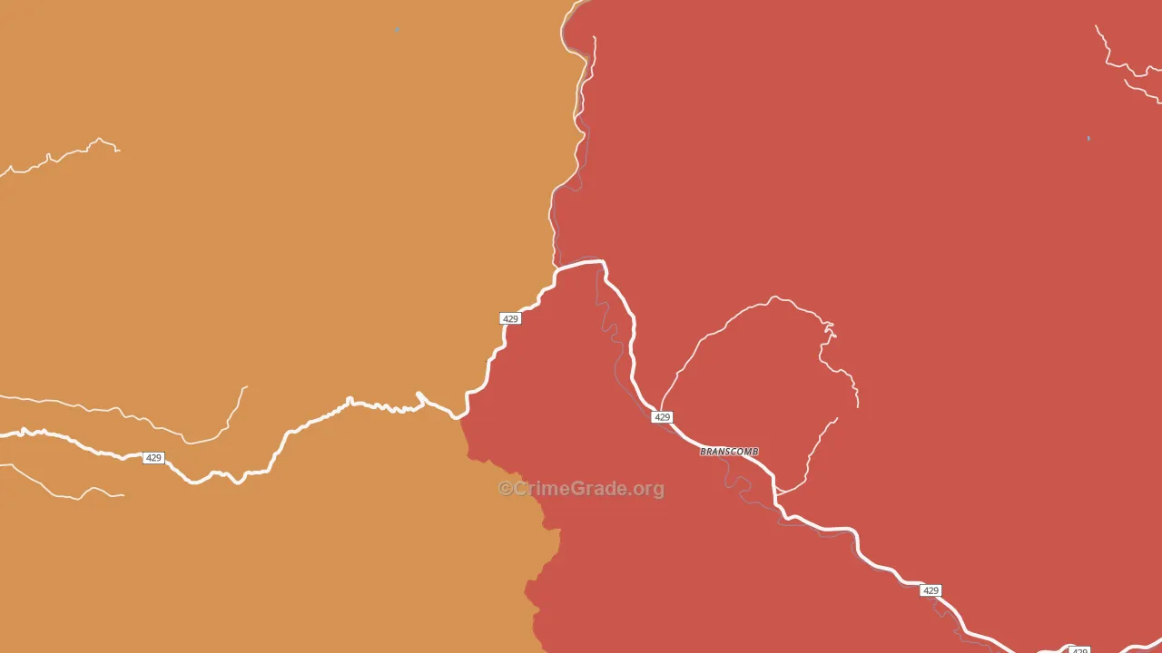 Branscomb, CA Map of Burglary Rates