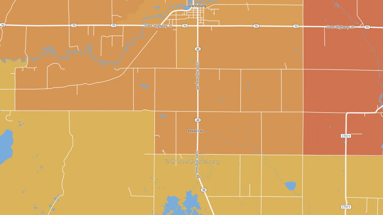 Branstad, WI Map of Burglary Rates