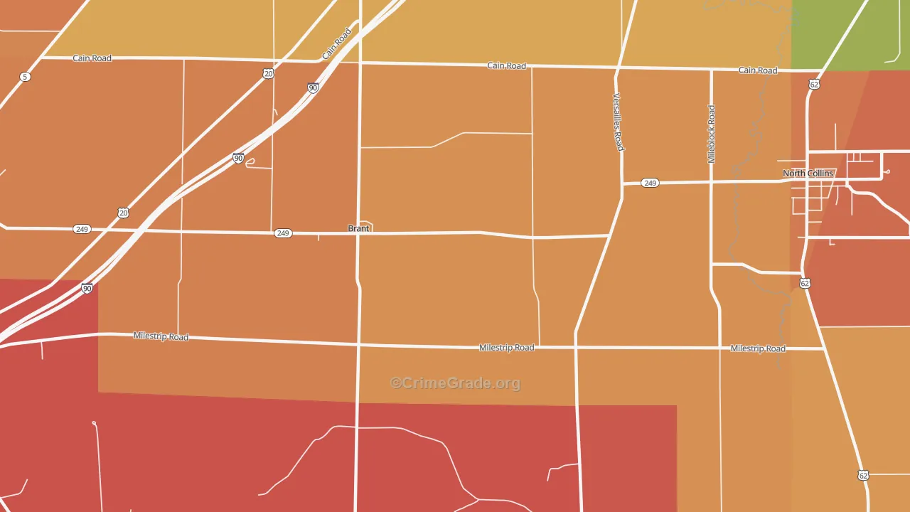 Brant, NY Map of Burglary Rates