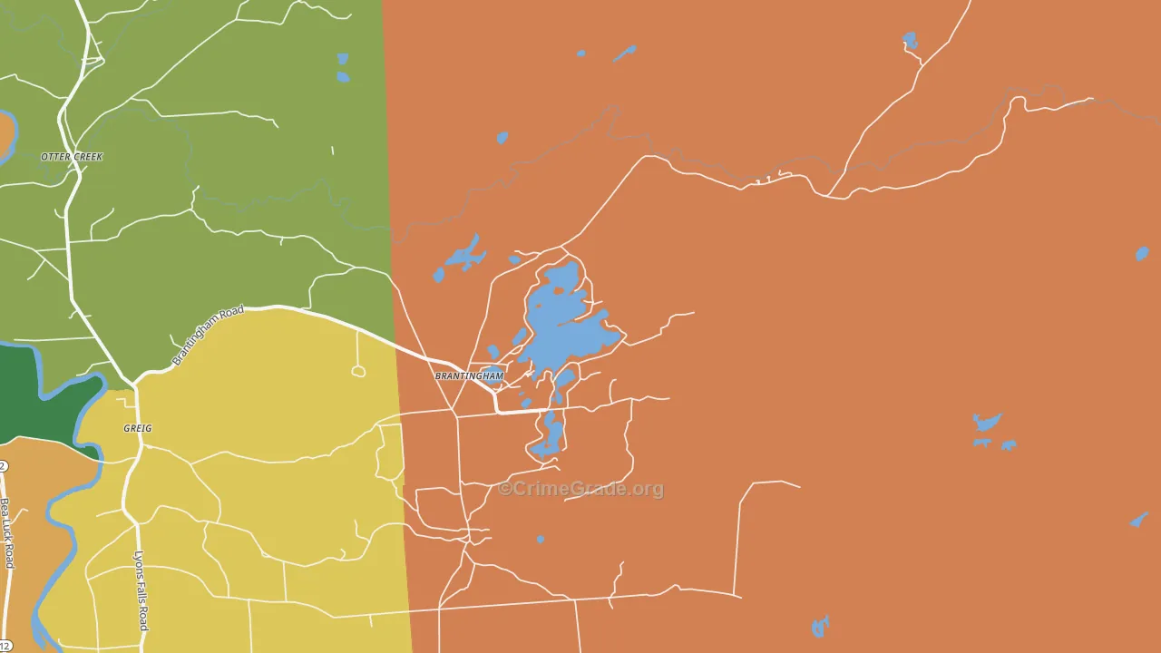 Brantingham, NY Map of Burglary Rates