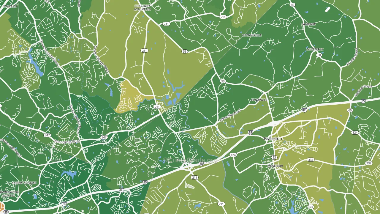 Braselton, GA Map of Burglary Rates