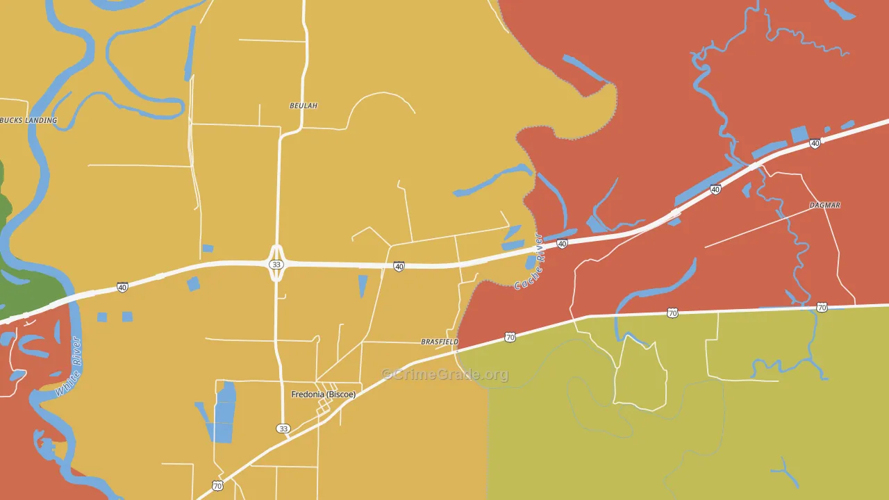 Brasfield, AR Map of Burglary Rates