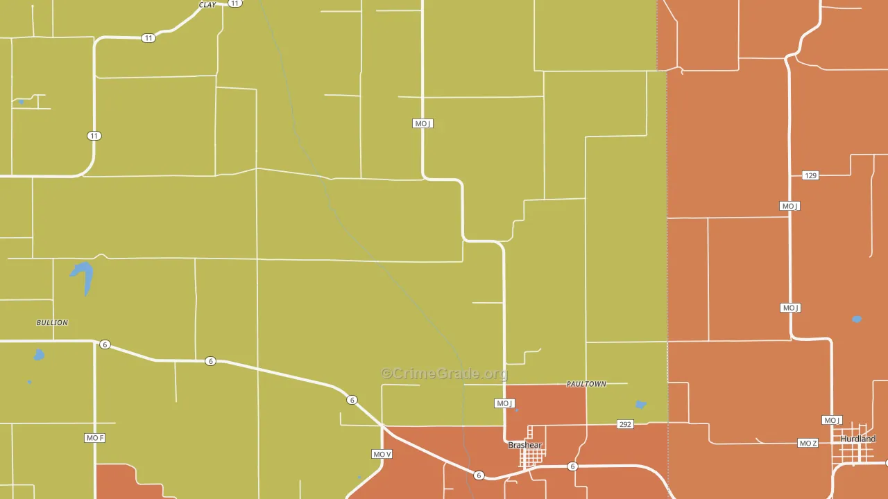 Brashear, MO Map of Burglary Rates