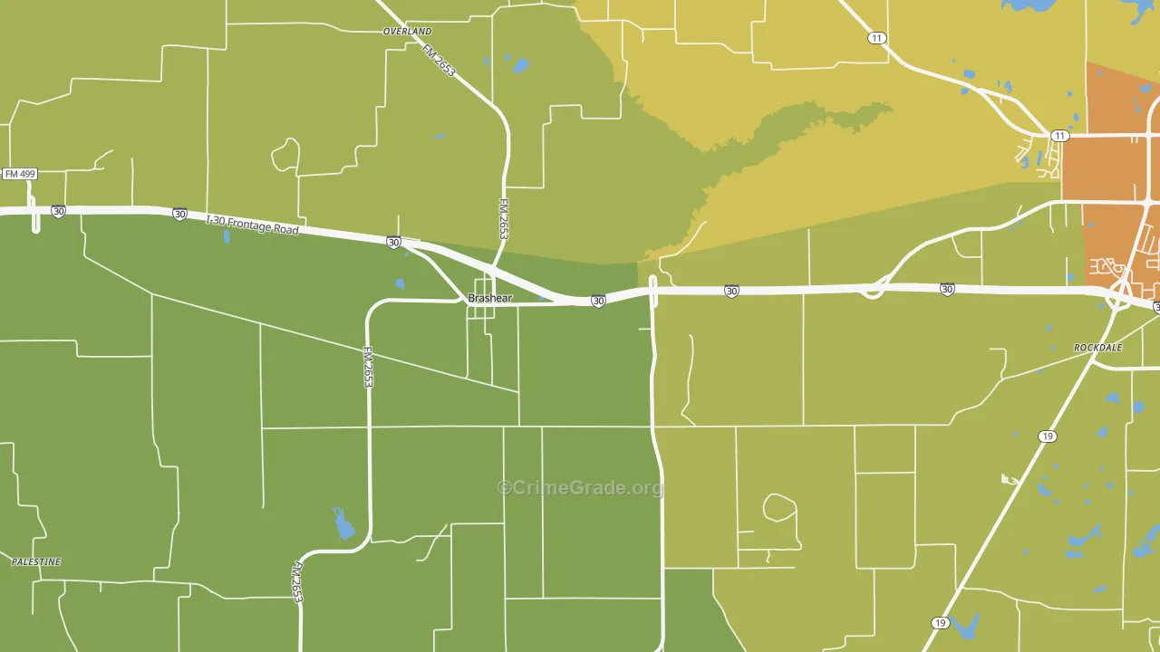 Brashear, TX Map of Burglary Rates