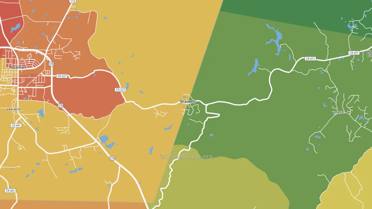 Braswell, GA Map of Burglary Rates