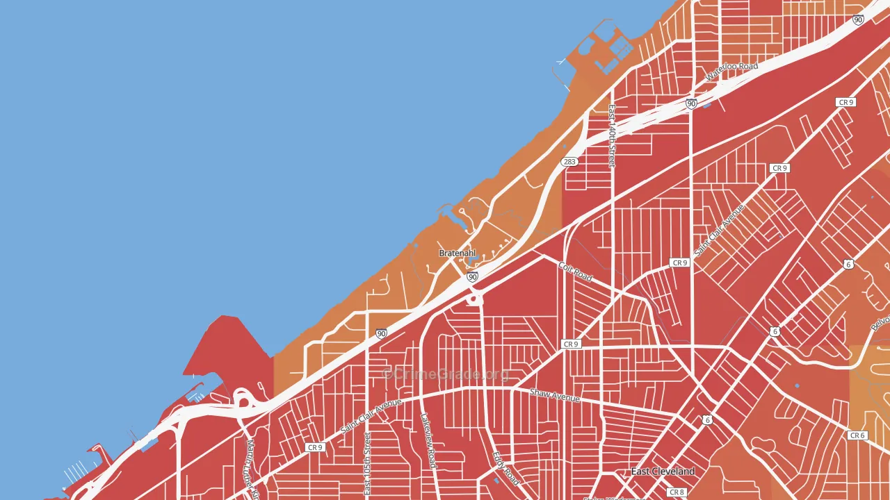 Bratenahl, OH Map of Burglary Rates