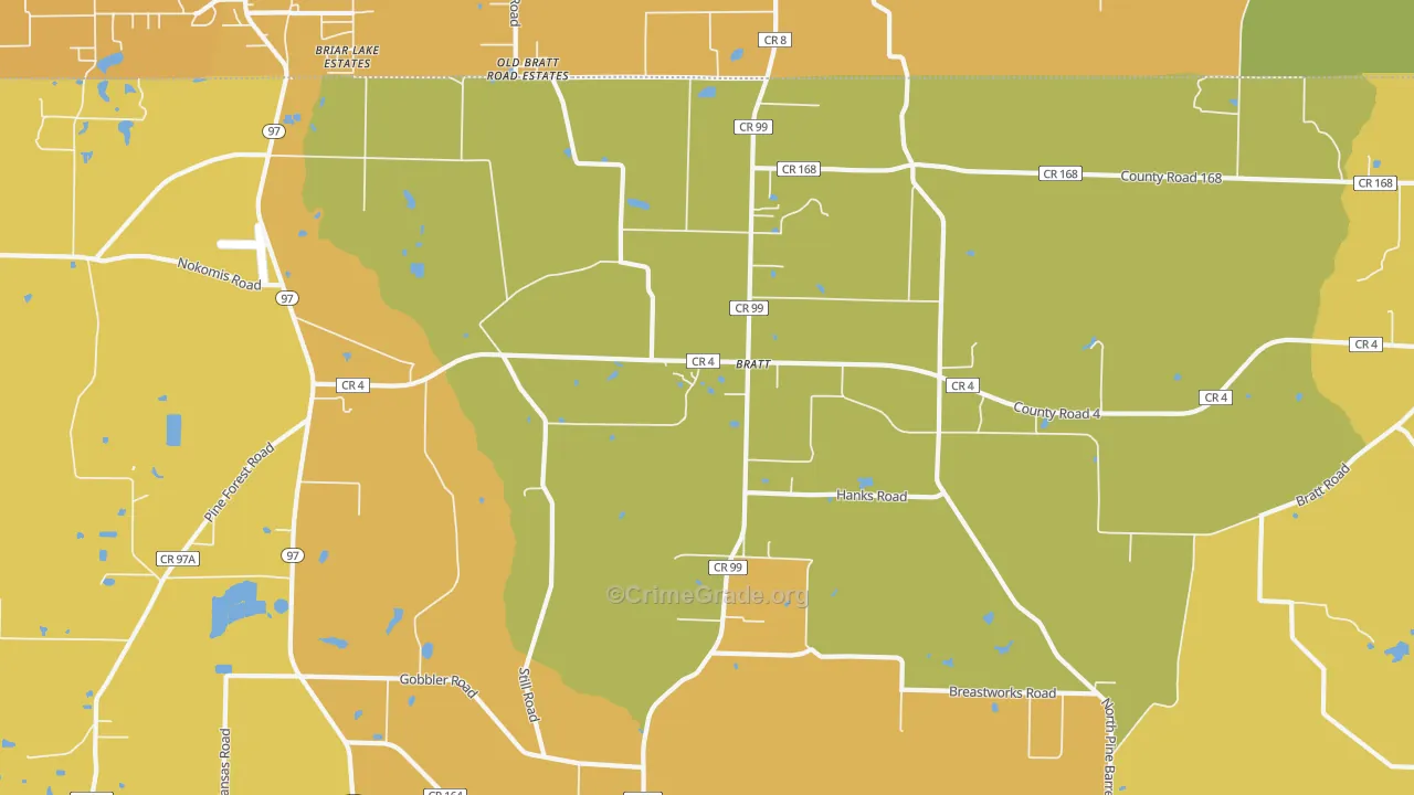Bratt, FL Map of Burglary Rates