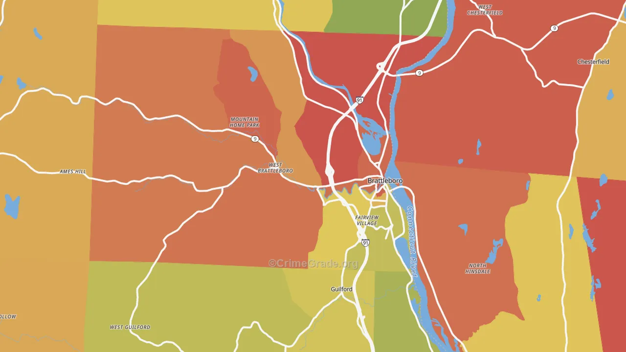 Brattleboro, VT Map of Burglary Rates