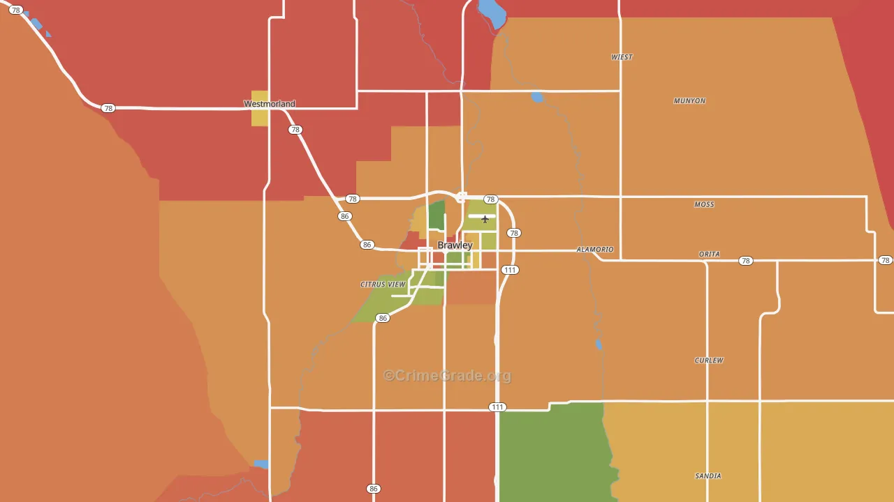 Brawley, CA Map of Burglary Rates