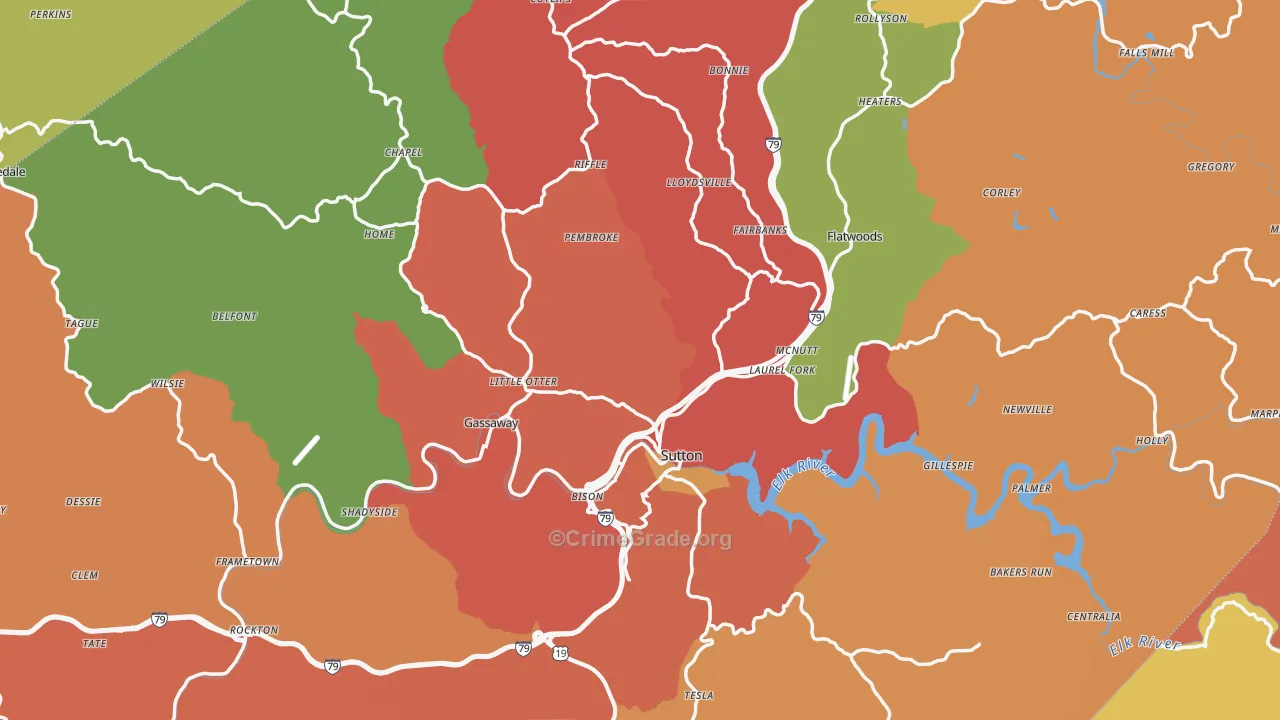 Braxton County, WV Map of Burglary Rates
