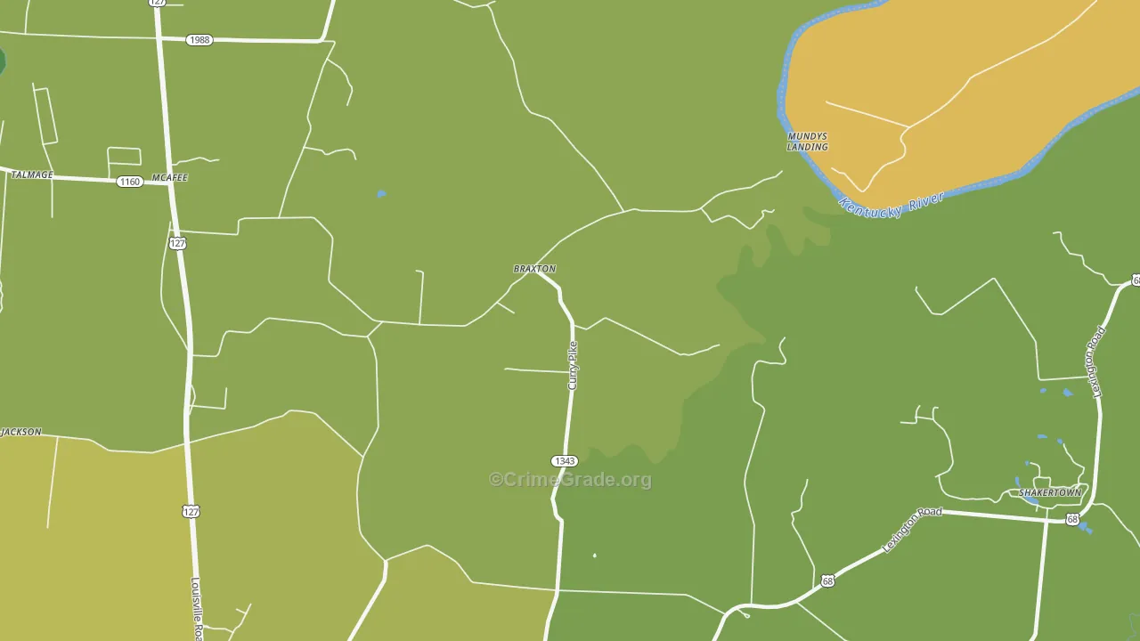 Braxton, KY Map of Burglary Rates