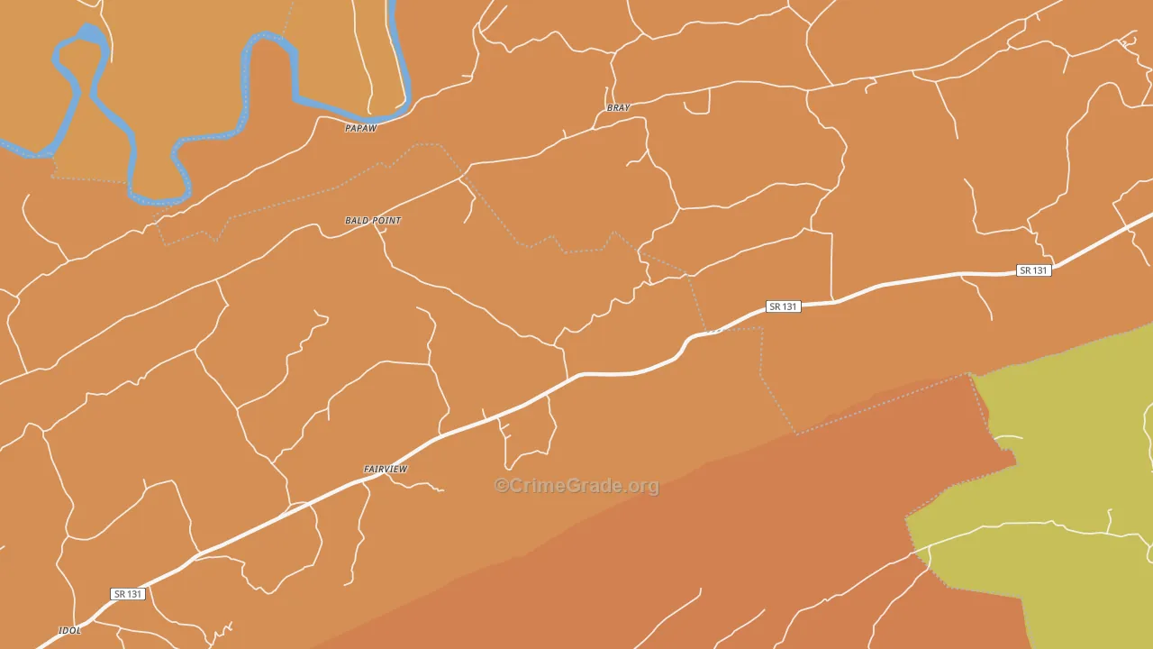 Bray, TN Map of Burglary Rates