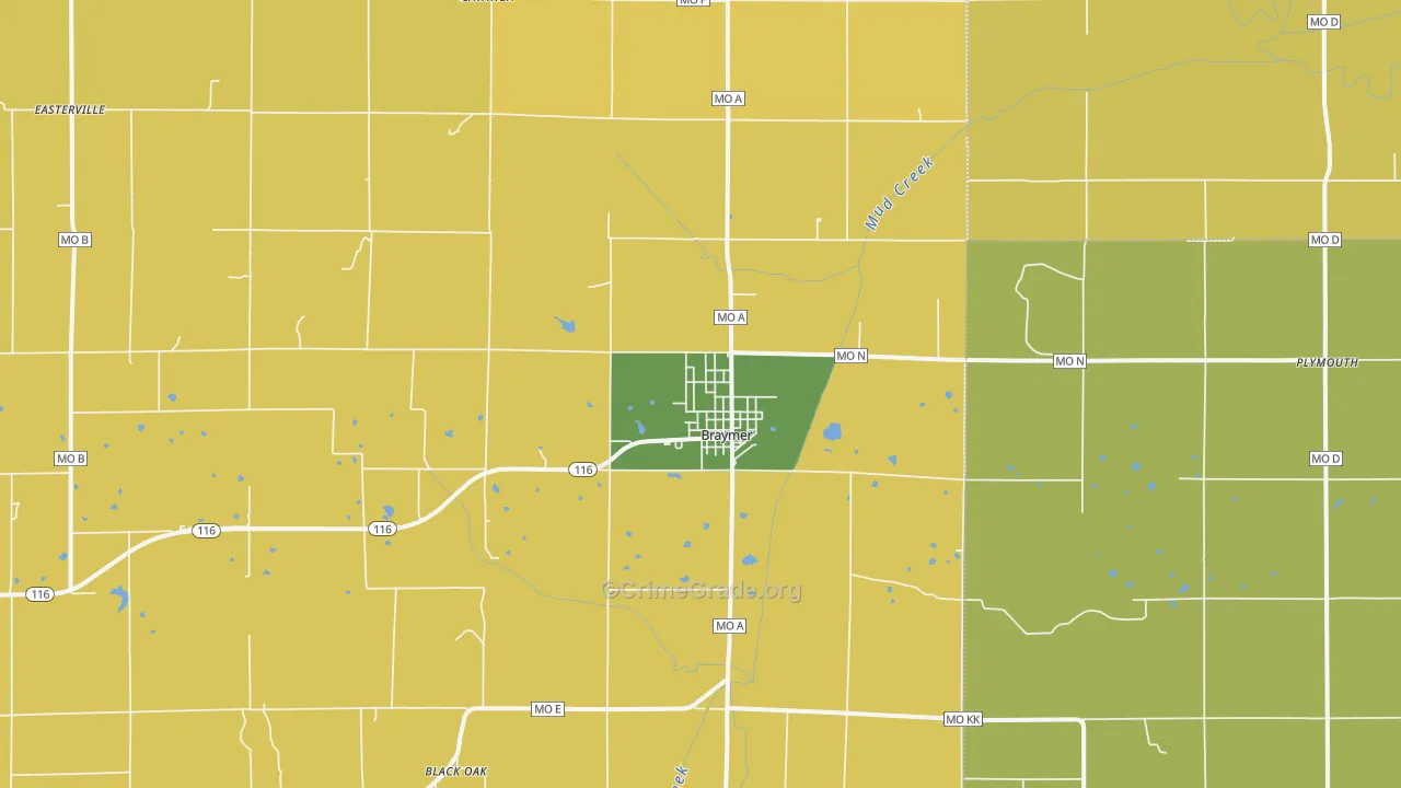 Braymer, MO Map of Burglary Rates