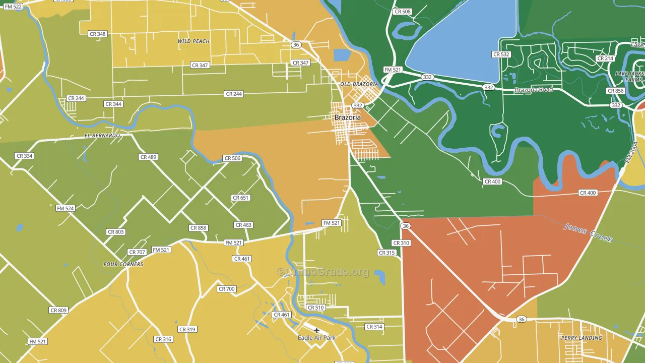 Brazoria, TX Map of Burglary Rates