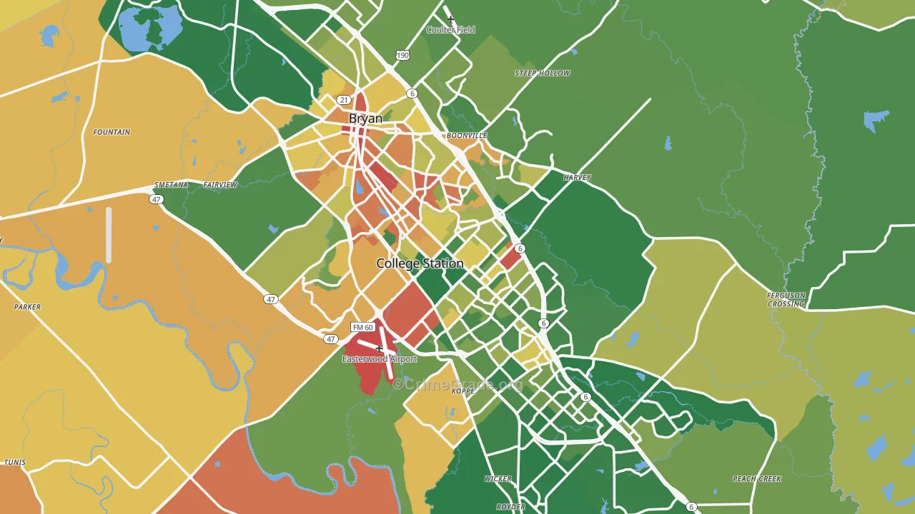 Brazos County, TX Map of Burglary Rates