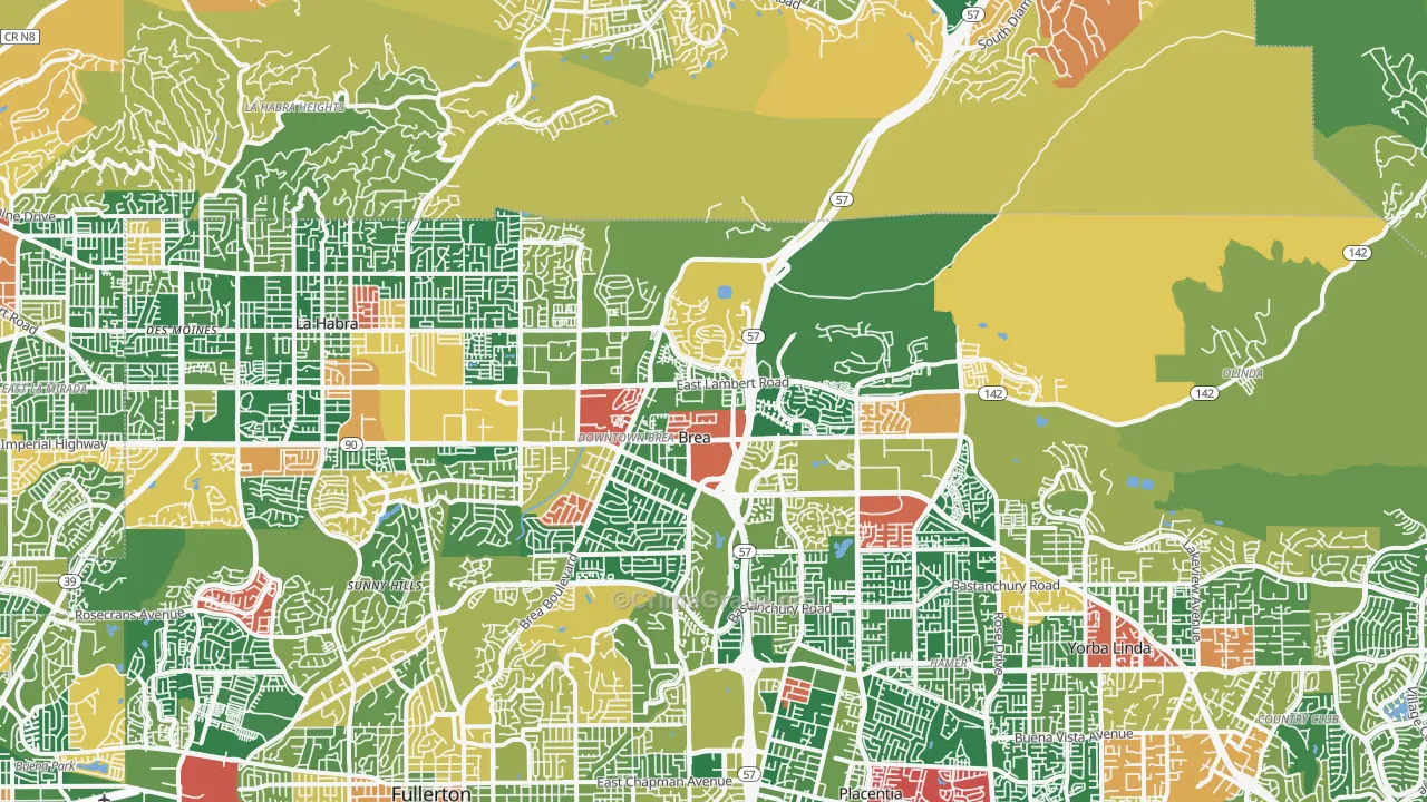 Brea, CA Map of Burglary Rates