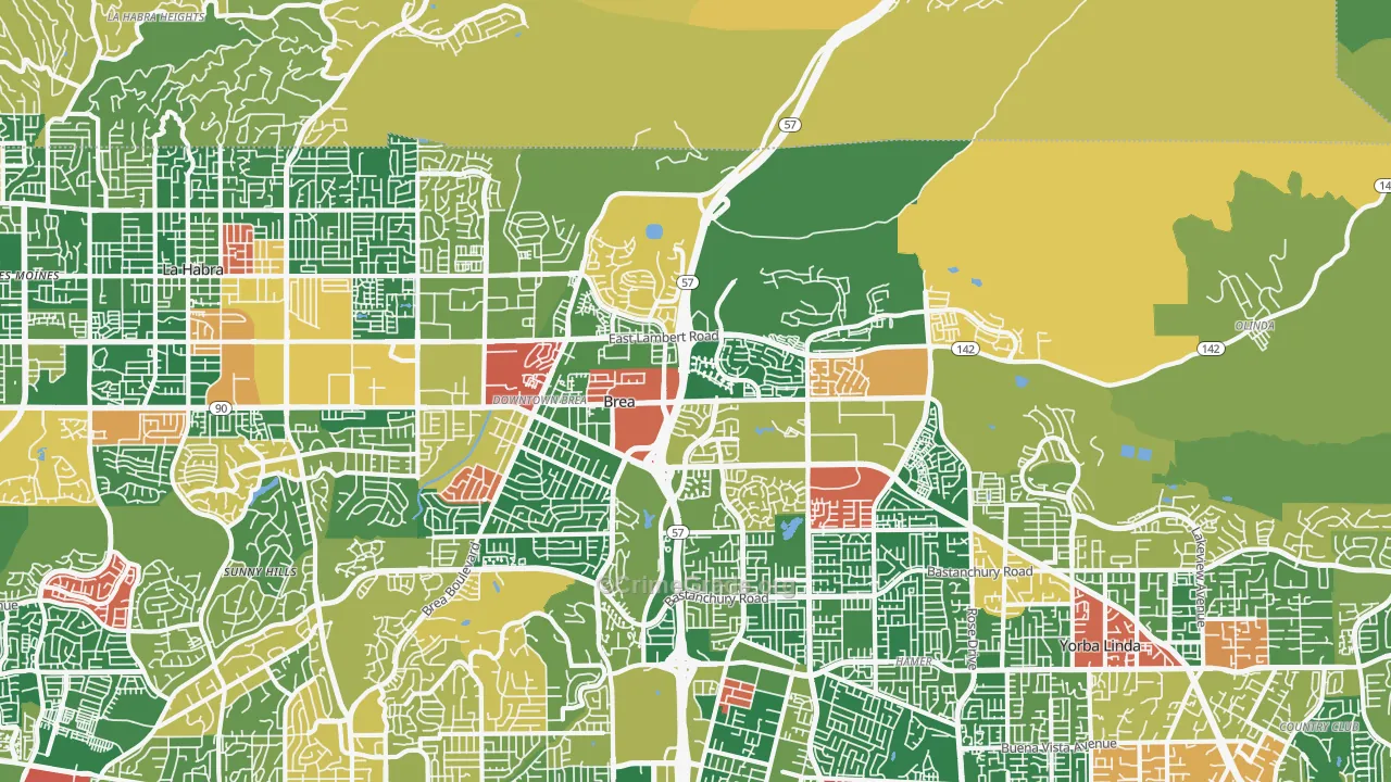 Brea-Olinda, Brea, CA Map of Burglary Rates