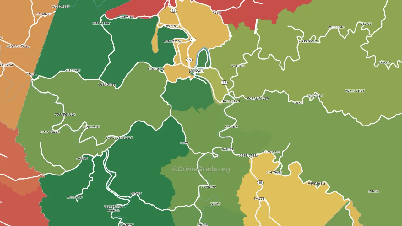 Breathitt County, KY Map of Burglary Rates