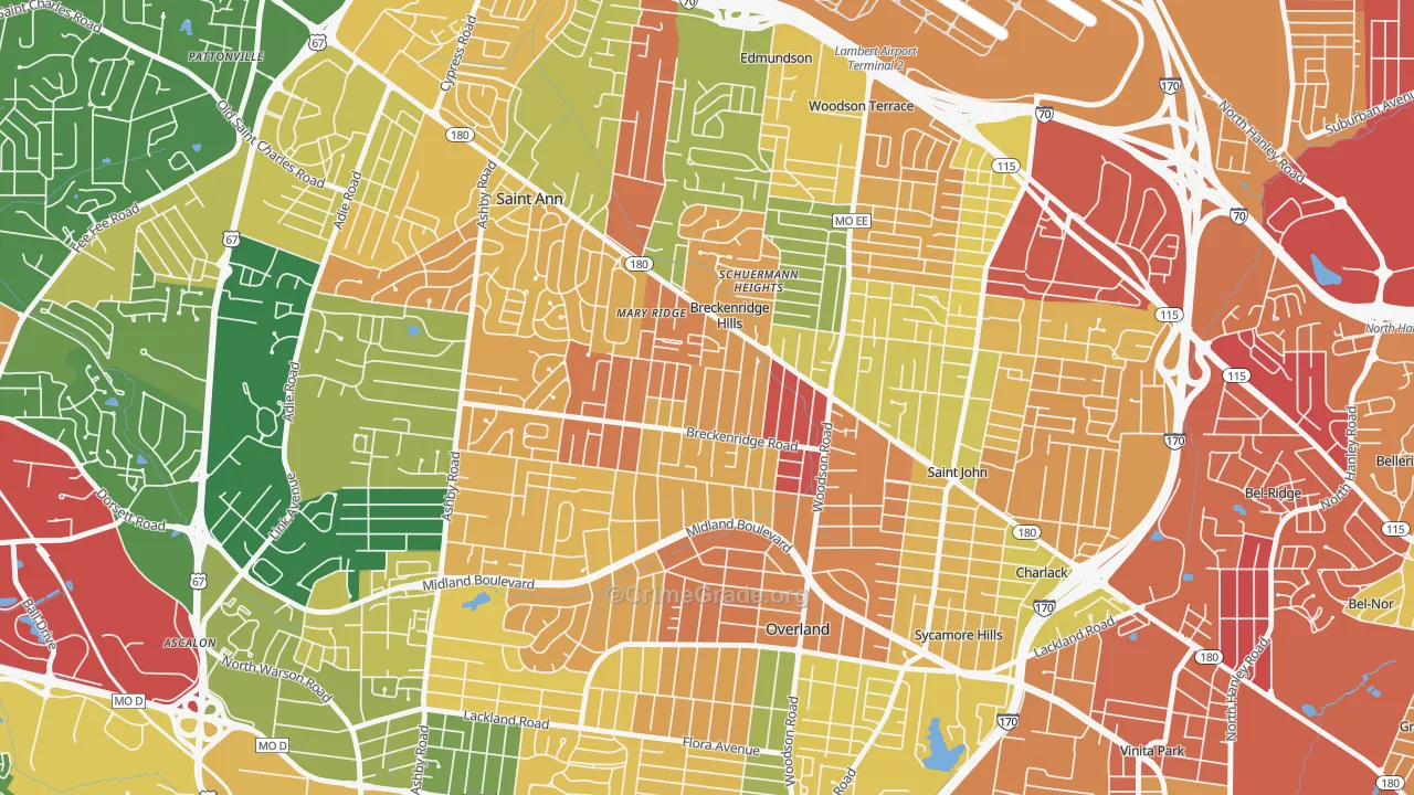 Breckenridge Hills, MO Map of Burglary Rates