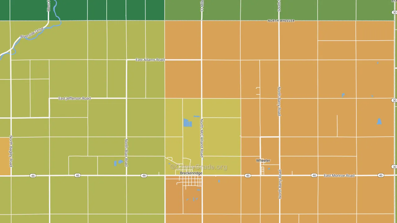 Breckenridge, MI Map of Burglary Rates
