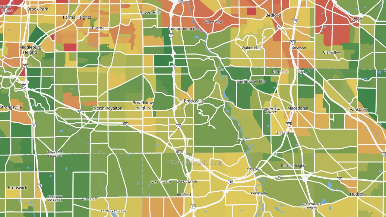 Brecksville, OH Map of Burglary Rates