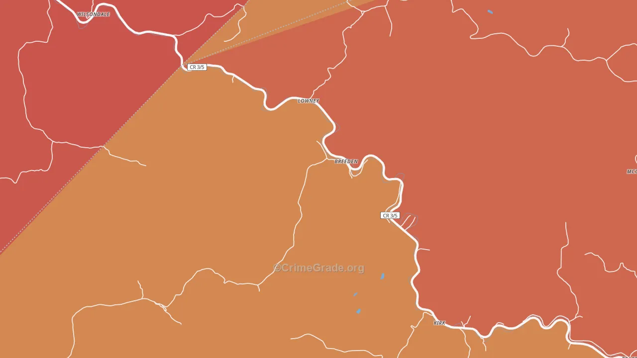 Breeden, WV Map of Burglary Rates