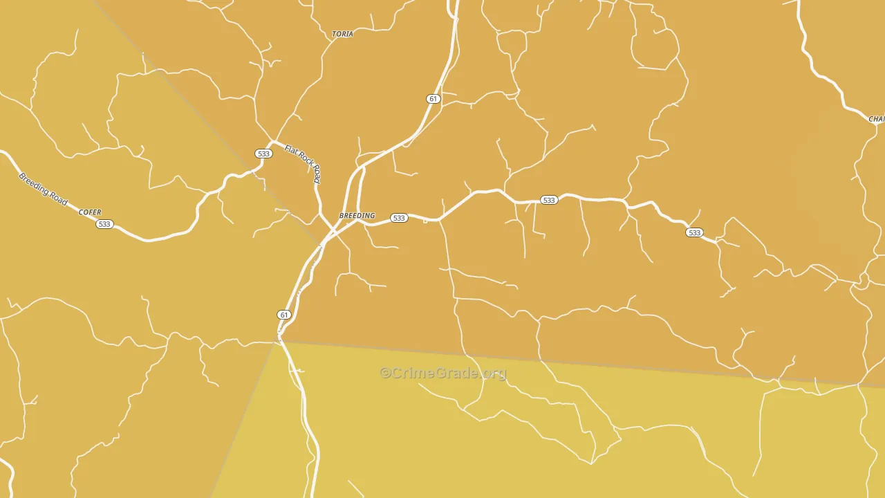 Breeding, KY Map of Burglary Rates