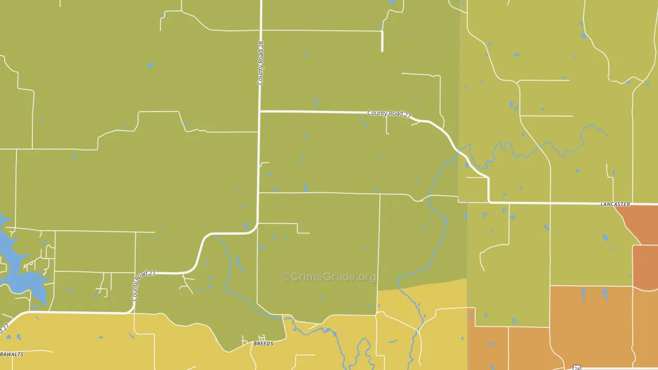 Breeds, IL Map of Burglary Rates