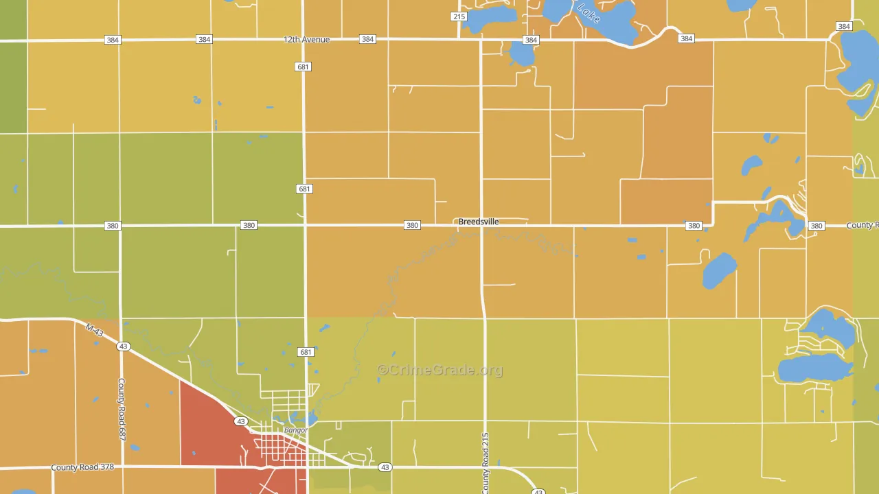Breedsville, MI Map of Burglary Rates