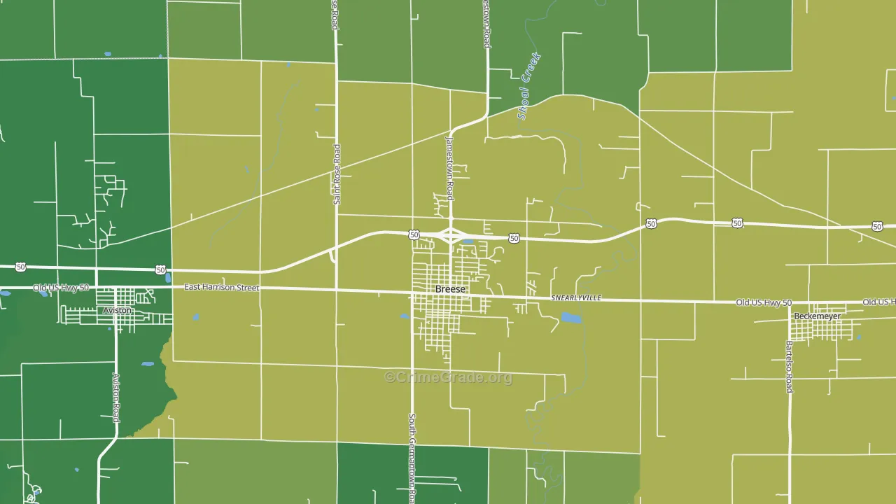 Breese, IL Map of Burglary Rates