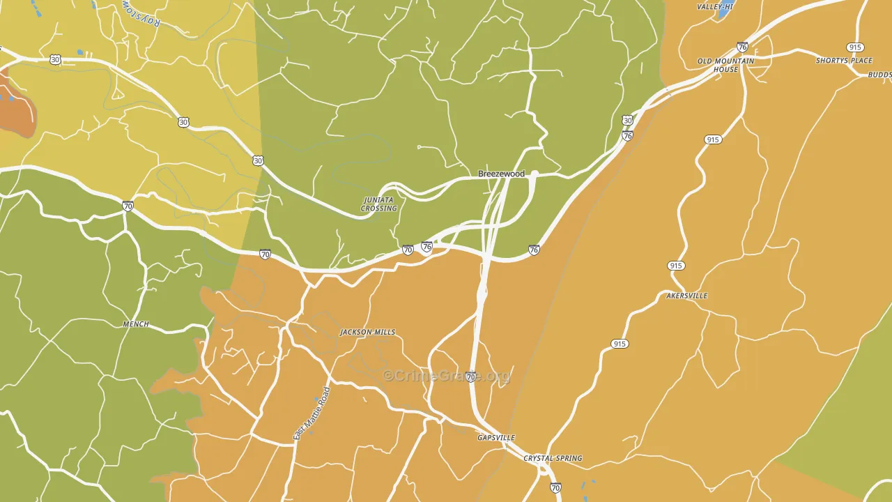 Breezewood, PA Map of Burglary Rates