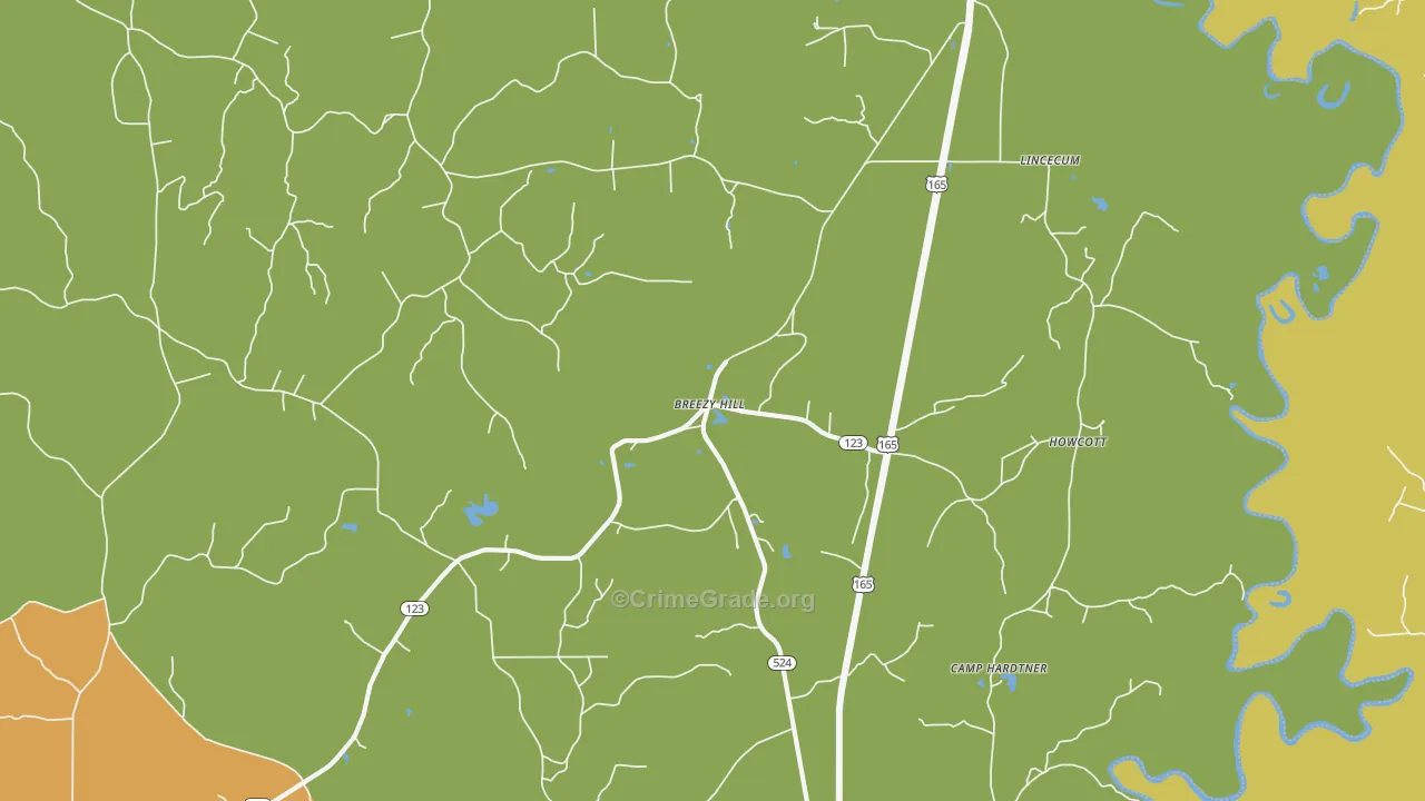 Breezy Hill, LA Map of Burglary Rates