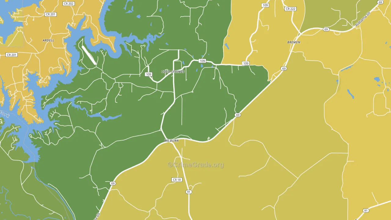 Bremen, AL Map of Burglary Rates