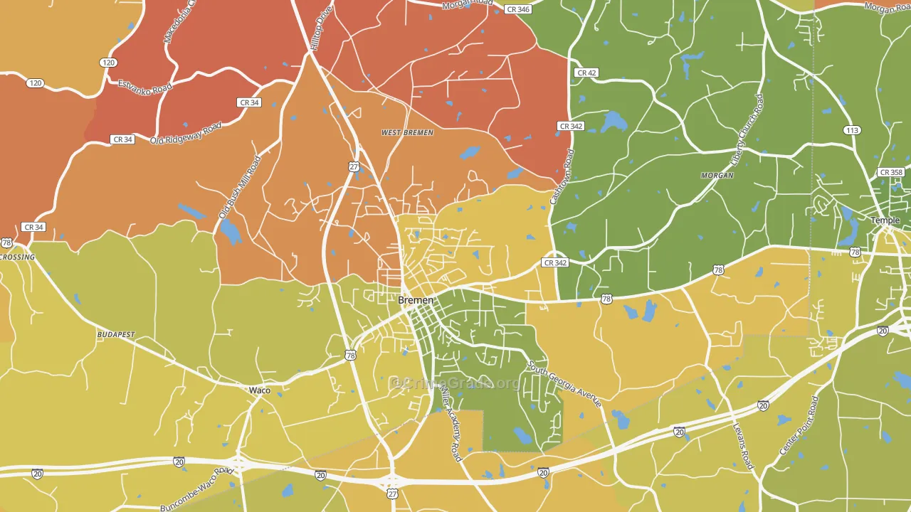 Bremen, GA Map of Burglary Rates