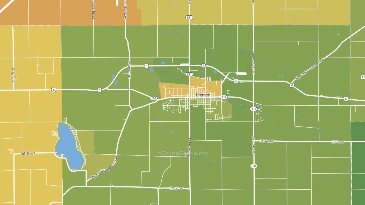 Bremen, IN Map of Burglary Rates