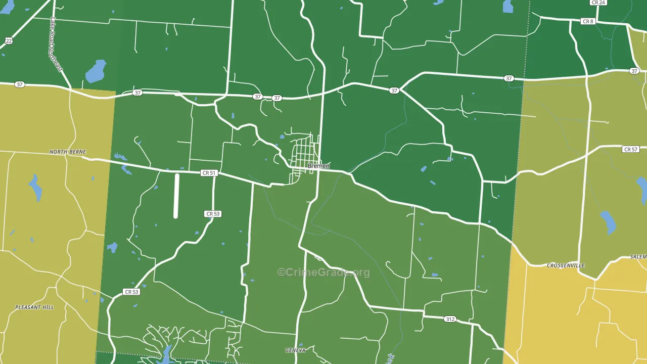 Bremen, OH Map of Burglary Rates