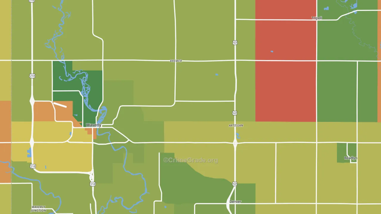 Bremer County, IA Map of Burglary Rates