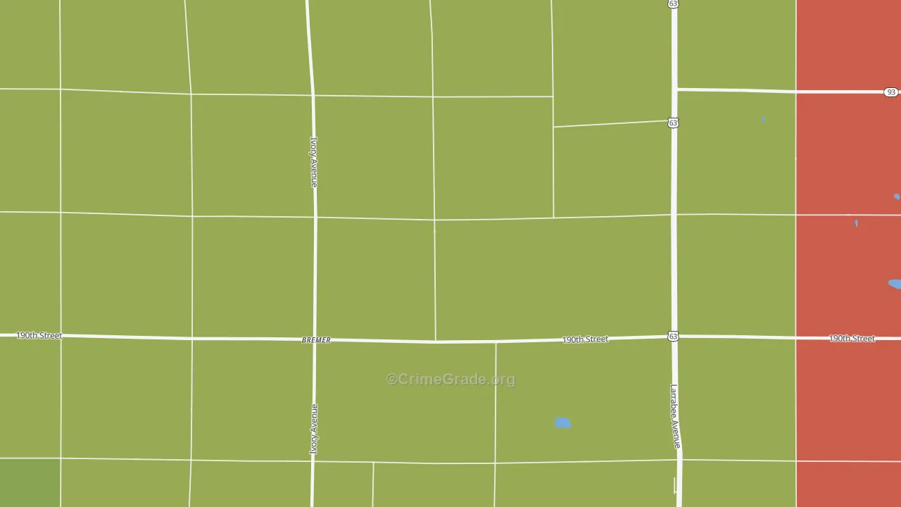 Bremer, IA Map of Burglary Rates