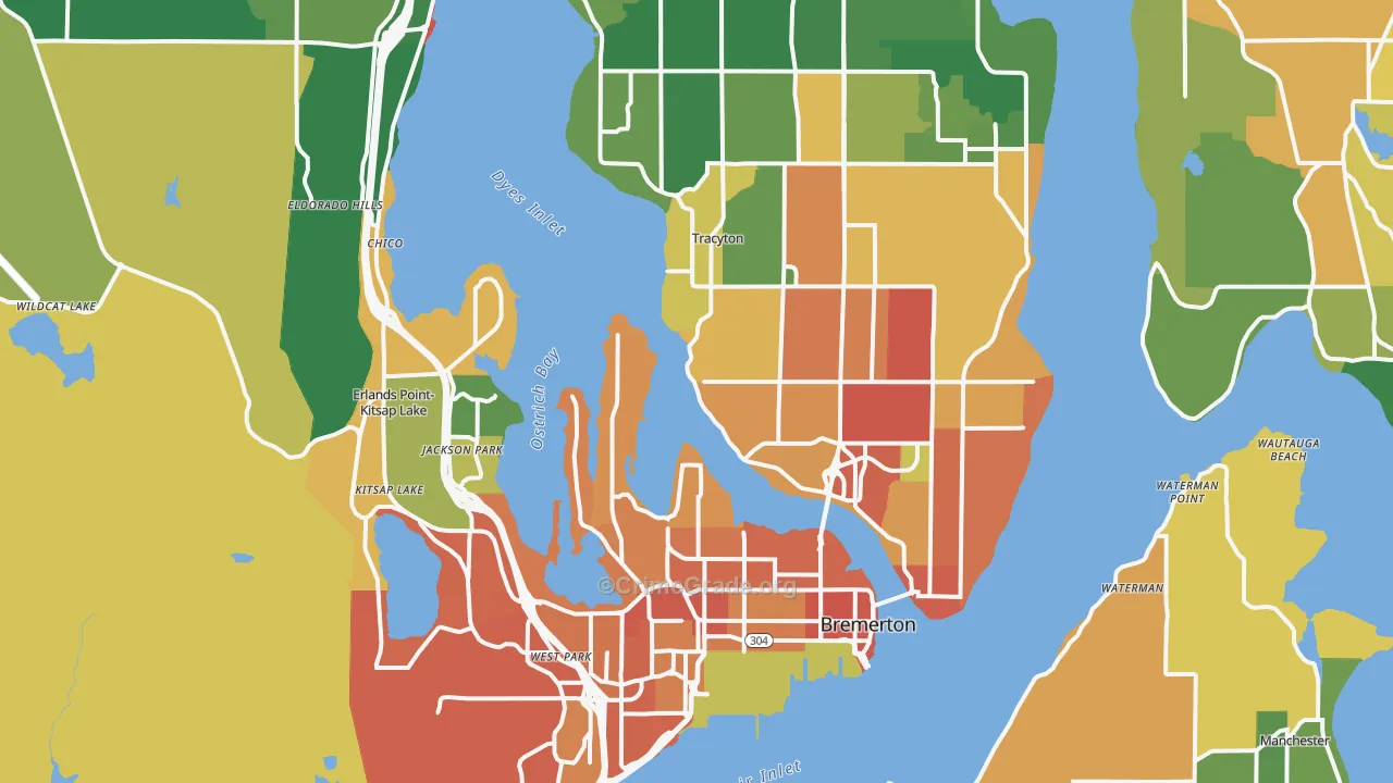 Bremerton, WA Map of Burglary Rates