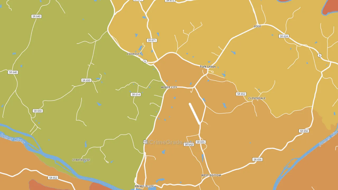 Bremo Bluff, VA Map of Burglary Rates