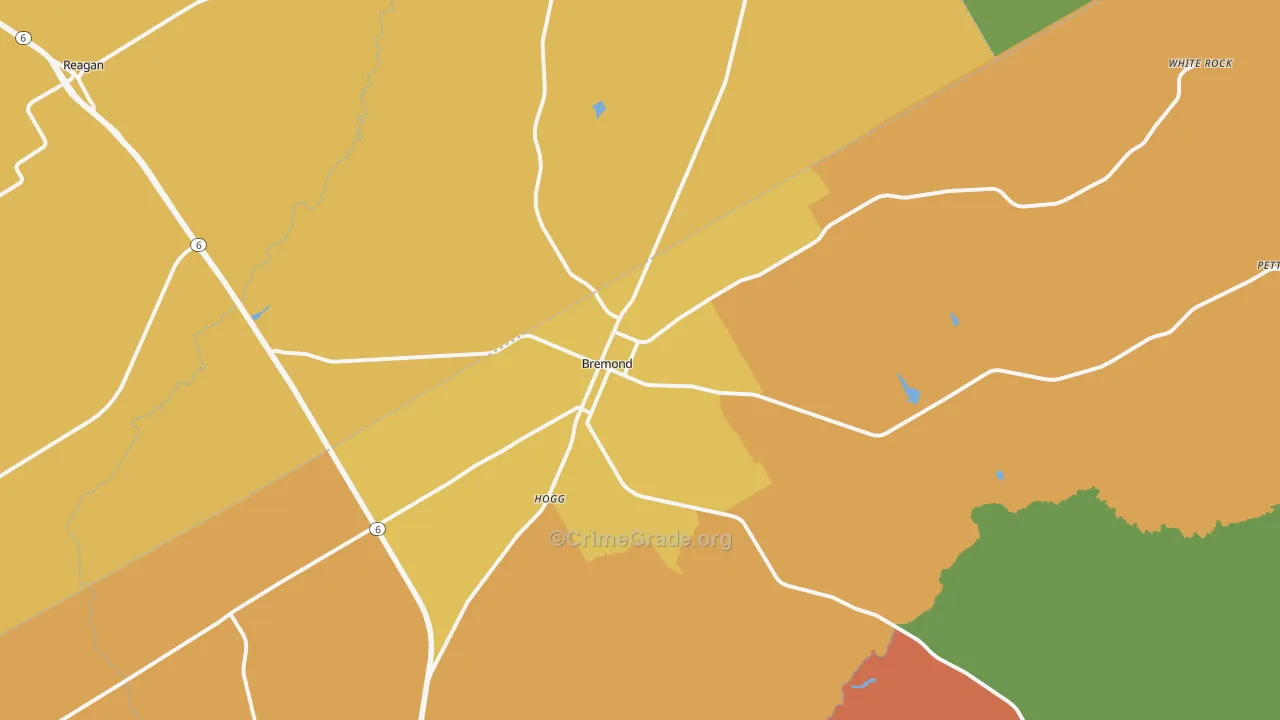 Bremond, TX Map of Burglary Rates