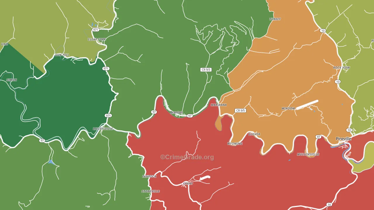 Brenton, WV Map of Burglary Rates