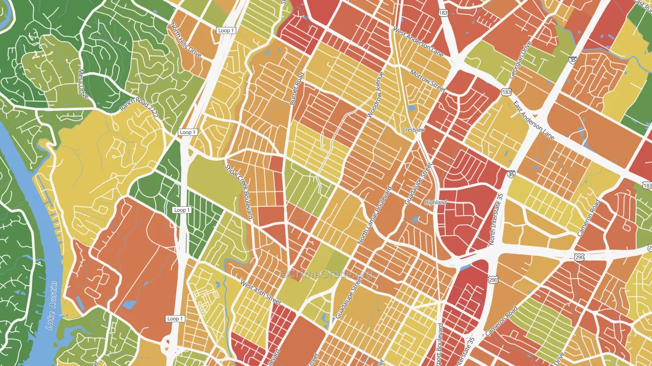 Brentwood, Austin, TX Map of Burglary Rates