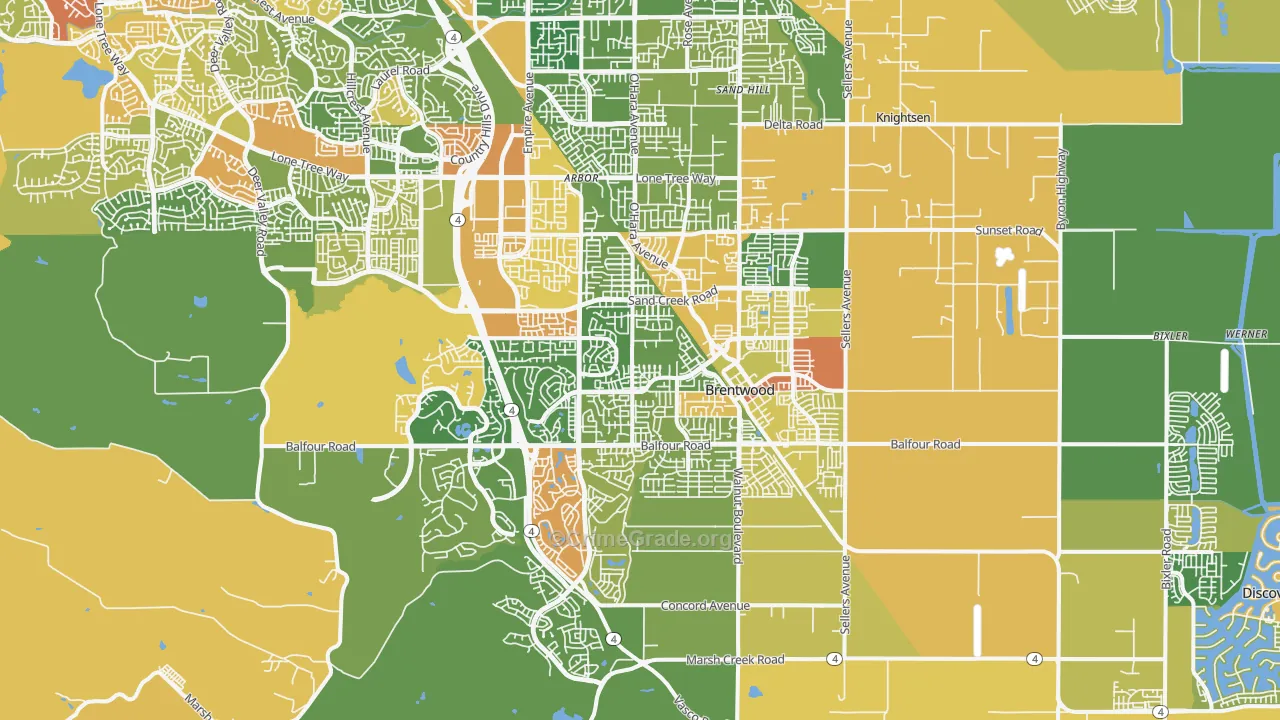 Brentwood, CA Map of Burglary Rates