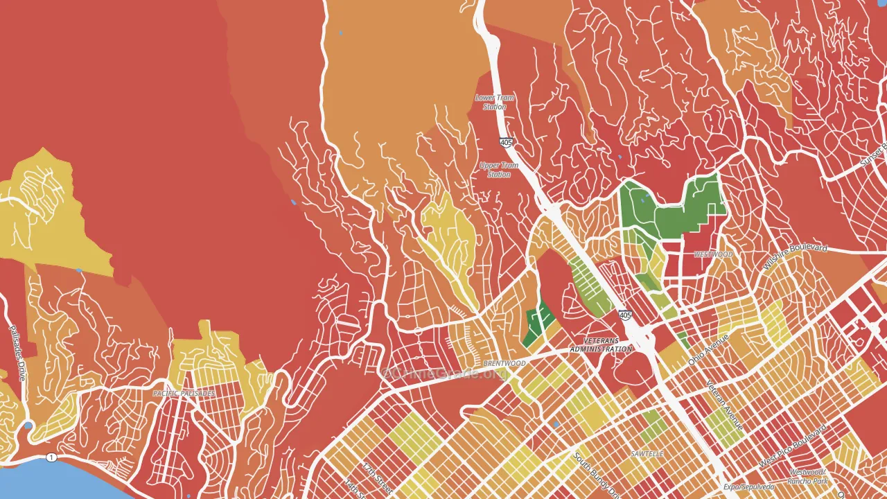 Brentwood, Los Angeles, CA Map of Burglary Rates