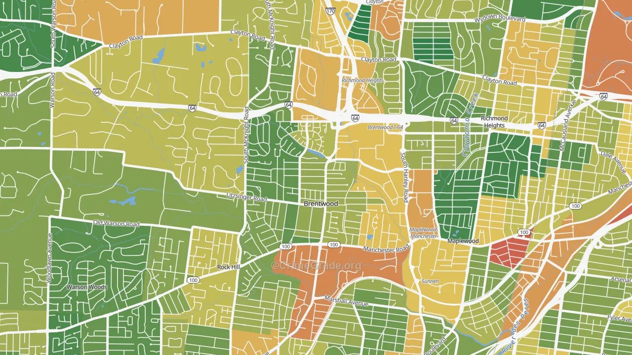 Brentwood, MO Map of Burglary Rates