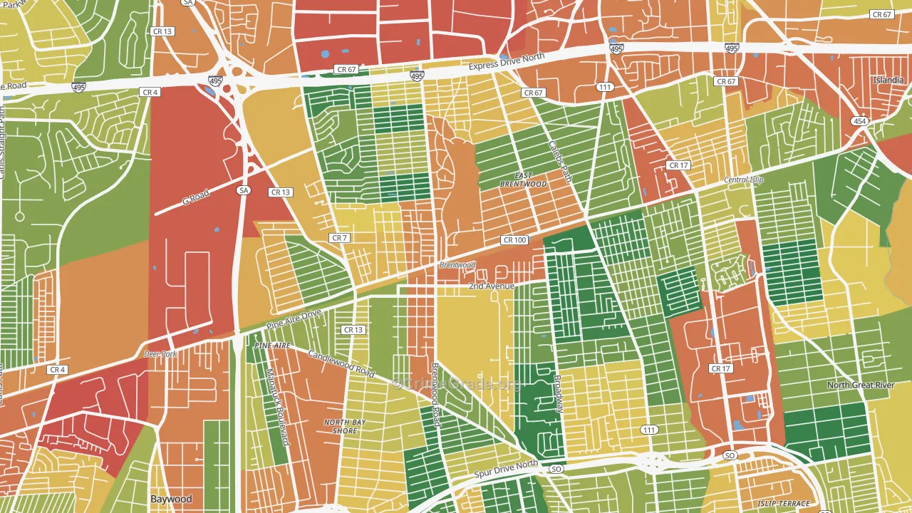Brentwood, NY Map of Burglary Rates