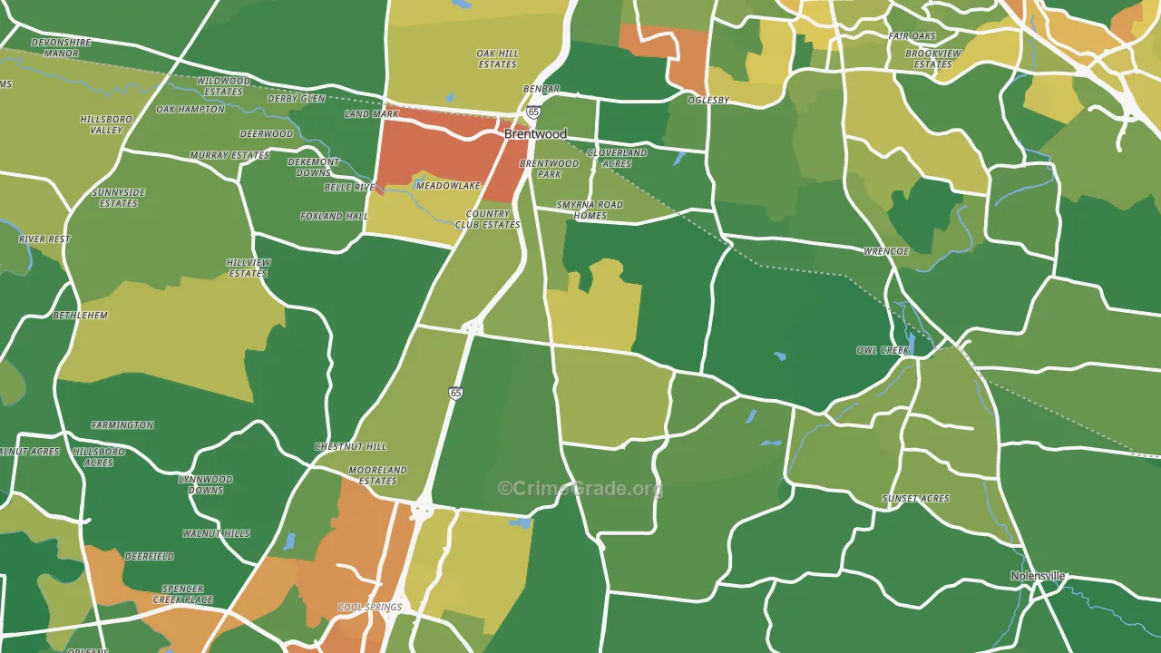 Brentwood, TN Map of Burglary Rates