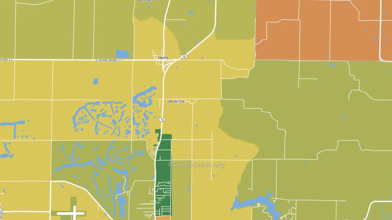 Brereton, IL Map of Burglary Rates