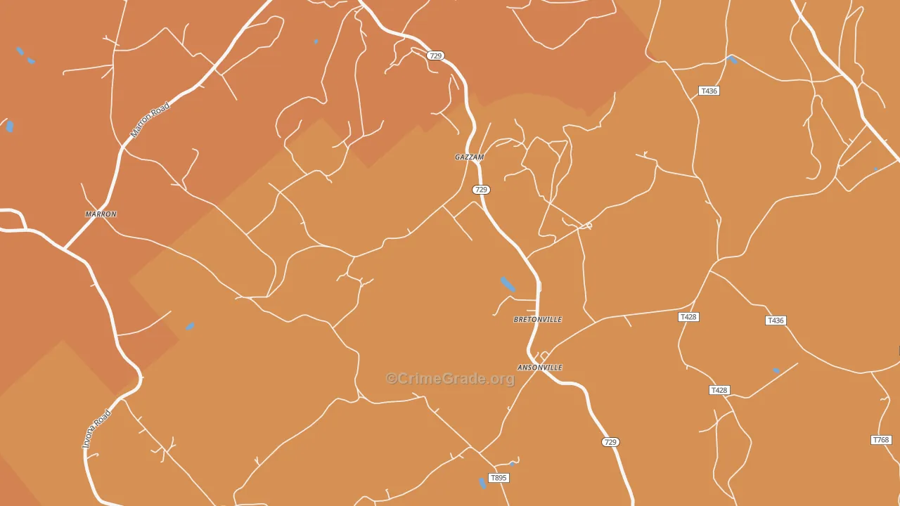 Bretonville, PA Map of Burglary Rates